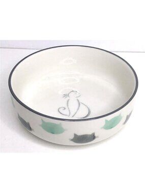 Signature Cat Bowls Green Gray Cat Faces Ceramic 5” New
